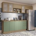 Ver imagem 1 de Armário de Cozinha Modulada Completa Reta 7 Peças 2,80m Botanic Kappesberg - Nogueira/verde Oliva