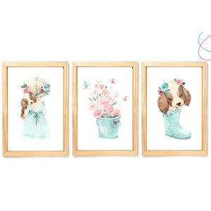 Quadro decoração quarto de menina aquarela cachorrinho:Pinus