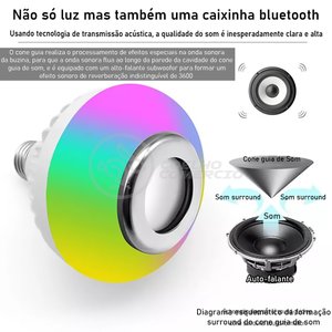 Lâmpada Led 12w E27 Rgb Colorida com Caixa de Som Bluetooth e Controle Remoto