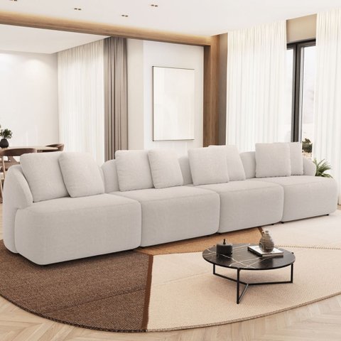 Sofá 4 Lugares para Sala de Estar Living 308cm Arlo F04 Bouclê Bege - Lyam Decor