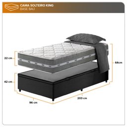 Cama Box com Baú Solteiro King Preto + Colchão Molas Ensacadas Miami 96x203x64cm - 4