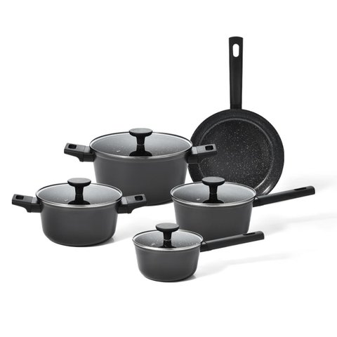 Jogo Panelas Antiaderente Ultra Ceramic Indução 5 Peças Cor Preta Mou Chia - Oikos