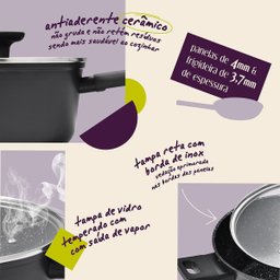 Jogo Panelas Antiaderente Ultra Ceramic Indução 5 Peças Cor Preta Mou Chia - Oikos - 4