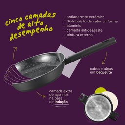 Jogo Panelas Antiaderente Ultra Ceramic Indução 5 Peças Cor Preta Mou Chia - Oikos - 5