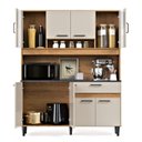 Ver imagem 4 de Kit Cozinha 120cm com Balcão e Aéreo Ripado 8 Portas Coral Damasco e Branco