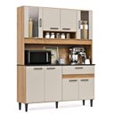 Ver imagem 2 de Kit Cozinha 120cm com Balcão e Aéreo Ripado 8 Portas Coral Damasco e Branco
