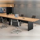 Ver imagem 1 de Mesa de Reunião 3,20m X 1,20m Corporativa C/ 2 Caixas de Tomada Cor:carvalho Treviso com Preto