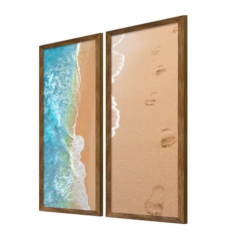 Dupla de Quadros Decorativos Praia Mar Azul para Sala Quarto
