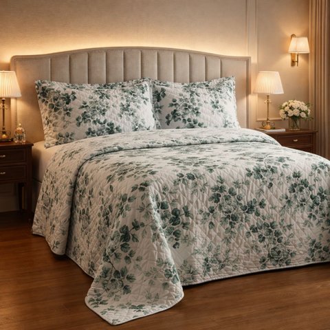Cobreleito King 100% Algodao Lauryn Bordado 03 Pcs Exclusivo:verde