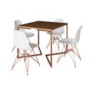 Ver imagem 2 de Mesa Jantar Industrial Quadrada 90cm Amêndoa Base Cobre V com 4 Cadeiras Brancas Eames Eiffel Pés Co