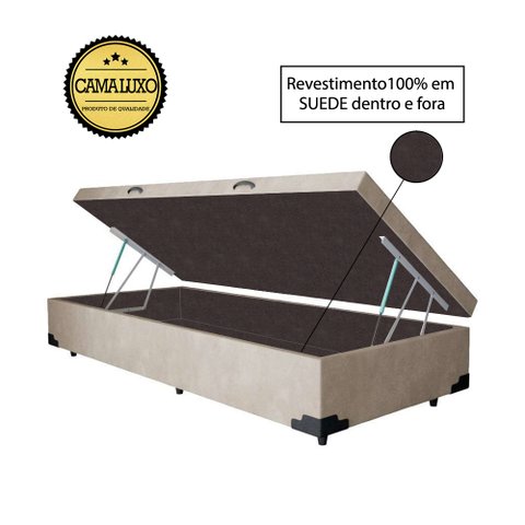 Base Box Baú Solteirão Luxo Blindado AColchoes Suede Bege 49x96x203