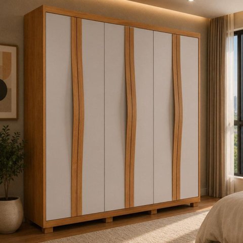 Guarda-Roupa Casal 100% MDF 6 Portas e 2 Gavetas com Pés 180cm Multimóveis CR35520 Madeirado/Off