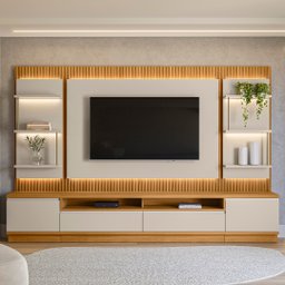 Painel para Tv 70 Pol com Rack Bancada 297cm Real L06 Tauari/off White - Mpozenato - 2