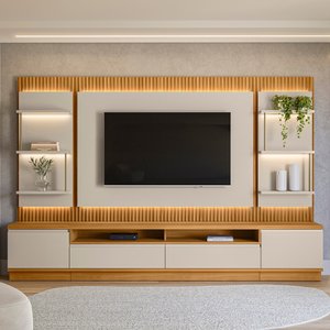 Painel para Tv 70 Pol com Rack Bancada 297cm Real L06 Tauari/off White - Mpozenato