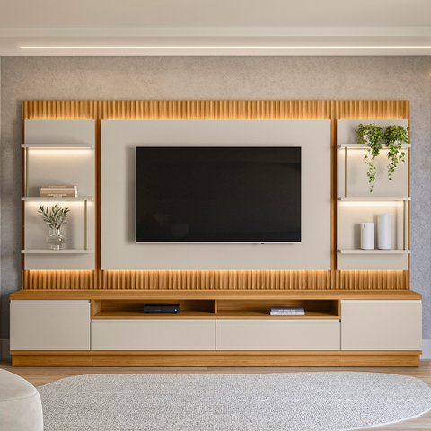Painel para Tv 70 Pol com Rack Bancada 297cm Real L06 Tauari/off White - Mpozenato