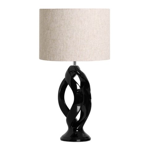 Abajur Grande de Cerâmica para Sala Grego Preto Clássico com Cúpula