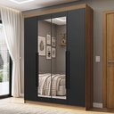Ver imagem 1 de Guarda-Roupa Solteiro 4 Portas Batentes com Espelho Rustic/Preto/Preto Venus Madesa