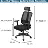 Cadeira Escritório Giratória Kioto Presidente Or Design Encosto Tela Mesh Preta Base Rodízio - 4