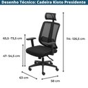 Ver imagem 4 de Cadeira Escritório Giratória Kioto Presidente Or Design Encosto Tela Mesh Preta Base Rodízio