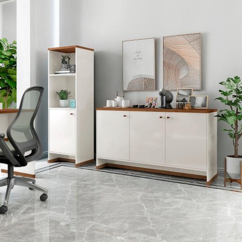 Kit Sala Jantar e Aparador 3 Portas e Livreiro Zeus - Via Nossa - Offwhite/naturale