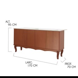 Balcão Buffet Bancada Ilha Gourmet 170 x 70 Cm Italy Tampo Vidro Off White Base MDF Imbuia - 3