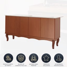 Balcão Buffet Bancada Ilha Gourmet 170 x 70 Cm Italy Tampo Vidro Off White Base MDF Imbuia - 4