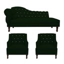 Ver imagem 1 de Kit Divã Cancun 140cm Braço Direito + 2 Poltronas Genesis com Strass Suede: Verde