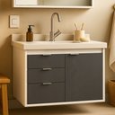 Ver imagem 1 de Gabinete para Banheiro Unik 80cm com Pia Lavatorio Suspenso Fimap Montado Branco Grafite