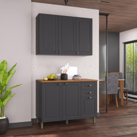 Armário Cozinha Modulada Compacta Americana 100% MDF 120cm Provence Multimóveis Crink-CPT002