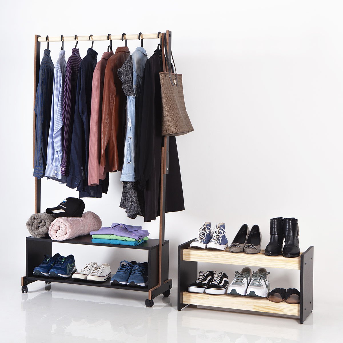 Kit Organização de Casa Arara para Roupas e Sapateira Pinus - 1
