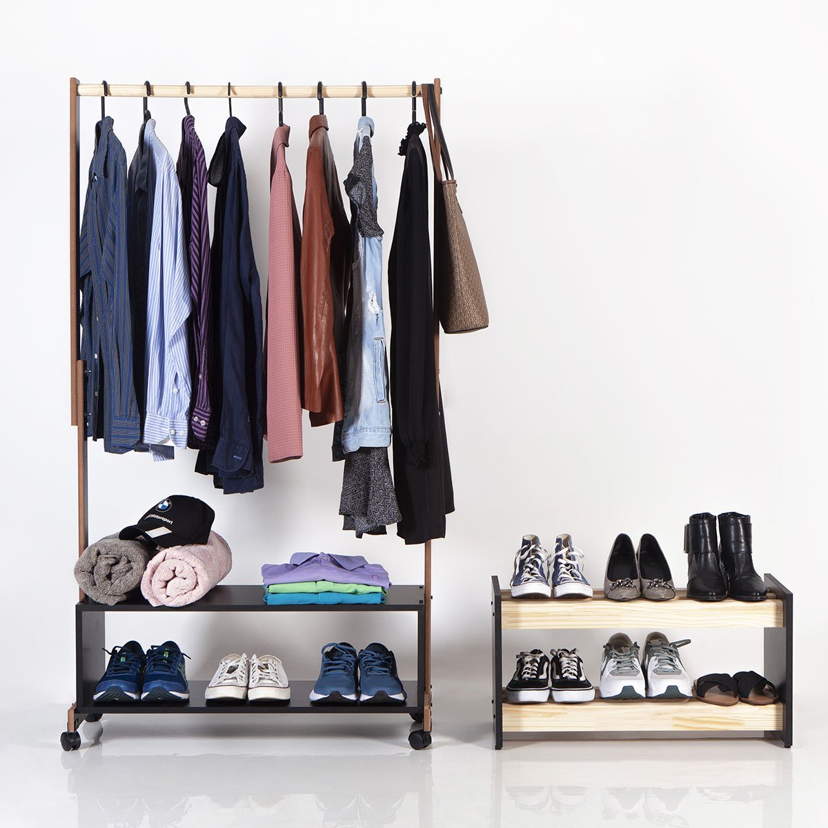 Kit Organização de Casa Arara para Roupas e Sapateira Pinus - 2
