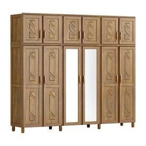 Guarda-Roupa Grécia Casal Imbuia 12 Portas Espelho 3 Gavetas Maleiro Madeira Maciça de Pinus - Cavaz