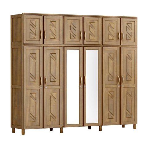Guarda-Roupa Grécia Casal Imbuia 12 Portas Espelho 3 Gavetas Maleiro Madeira Maciça de Pinus - Cavaz