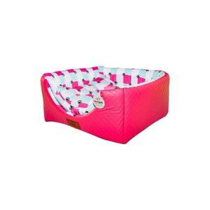 Cama para Cachorro Toca Quadrada em Corino + Poliéster Rosa e Lilás Média (m) 40 X 40 X 40 Cm