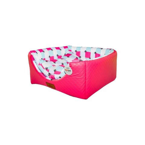 Cama para Cachorro Toca Quadrada em Corino + Poliéster Rosa e Lilás Média (m) 40 X 40 X 40 Cm