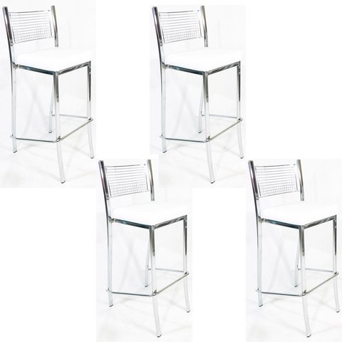 Kit 4 Banquetas EMPILHÁVEL cromada Altura 65cm assento branco - Poltronas do Sul