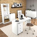 Ver imagem 1 de Kit Escritório Completo com Mesa Gaveteiro Balcão e Estante Cor:branco