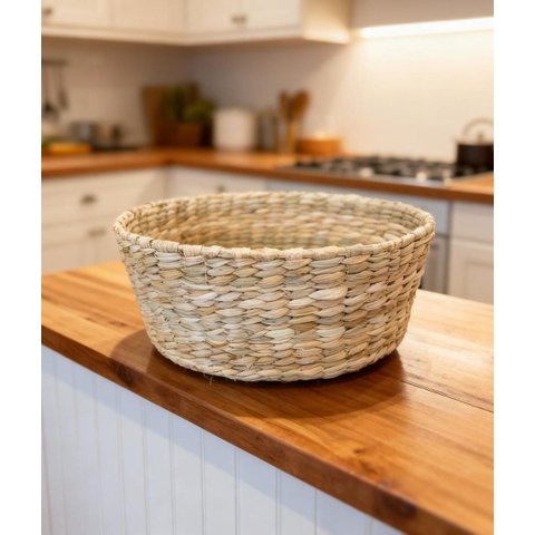 Cesto de Palha Natural Redondo Feito a Mão