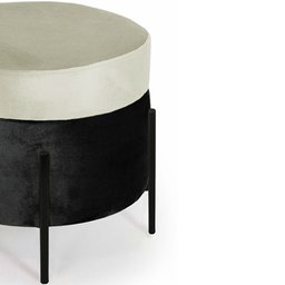 Puff Redondo Lewis 45x45cm Pés Preto Suede Preto/suede Creme - Nexta Casa - 5