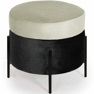Puff Redondo Lewis 45x45cm Pés Preto Suede Preto/suede Creme - Nexta Casa