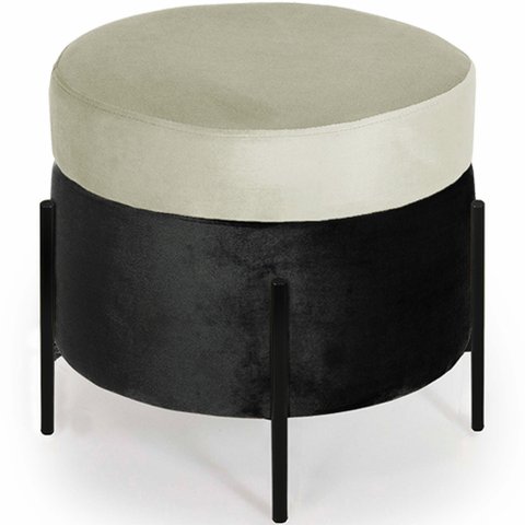 Puff Redondo Lewis 45x45cm Pés Preto Suede Preto/suede Creme - Nexta Casa