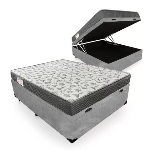 Cama Box Baú Casal Suede + Colchão de Molas Ensacadas Sereneprime 138x188x62cm Cinza