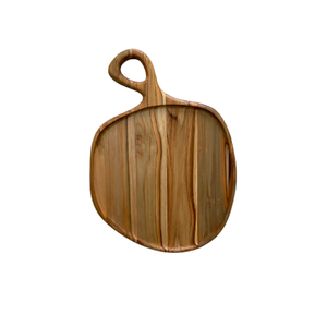 Tábua Gold Orgânica M para Servir com Cabo e Rebaixo – Madeira de Teca 33x24x2cm