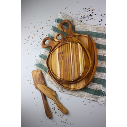 Tábua Gold Orgânica M para Servir com Cabo e Rebaixo – Madeira de Teca 33x24x2cm - 3