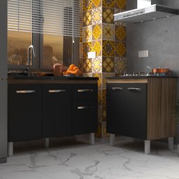 Armário Cozinha Gabinete Pia de 120 Cm Aline e Balcão Fran para Cooktop 5 Bocas Savana Preto - 2