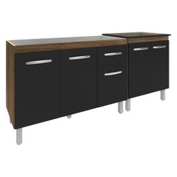 Armário Cozinha Gabinete Pia de 120 Cm Aline e Balcão Fran para Cooktop 5 Bocas Savana Preto - 4