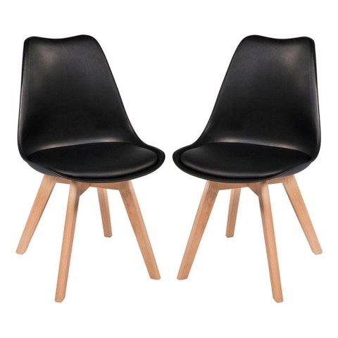 Kit 2 Cadeiras Charles Eames Leda Design Wood Estofada Preto