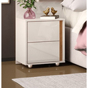 Ver imagem 4 de Cabeceira Estofada Casal Queen com Mesa de Cabeceira Fita Led Dj - Mel/ Off White/ Veludo Kraft