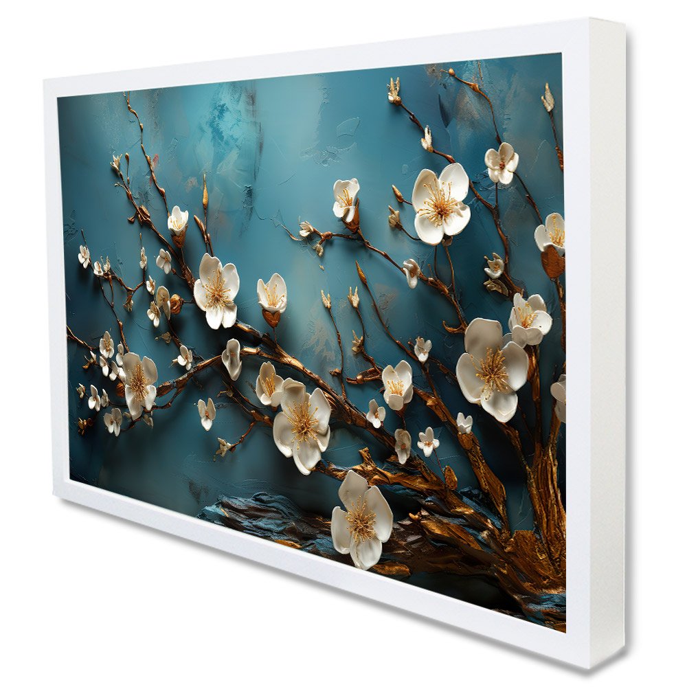 Quadro Decorativo Floral Luxo Flores Clássicas em Moldura Caixa TaColado Moldura Trad 1cm Preta sem  - 2