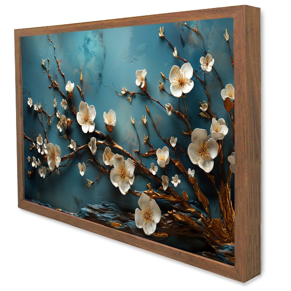 Quadro Decorativo Floral Luxo Flores Clássicas em Moldura Caixa TaColado Moldura Trad 1cm Preta sem  - 3